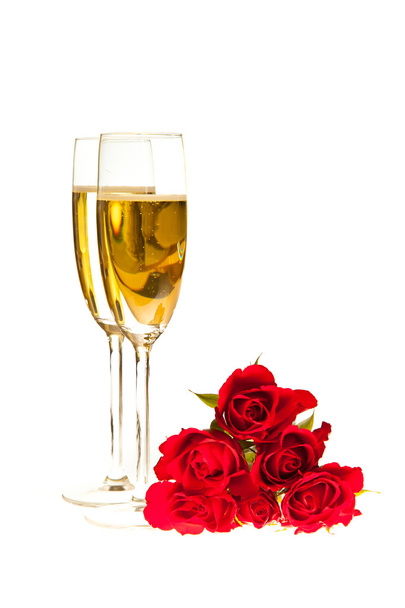 Valentine's day roses and champagne wine isolated on white - Foto, Bild