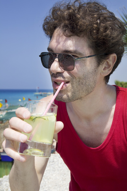 Man in glasses drink cocktail Mojito - Zdjęcie, obraz