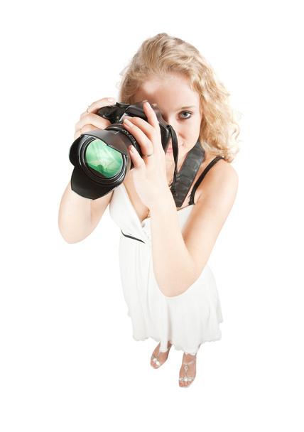 Top view of girl with camera - Photo, Image