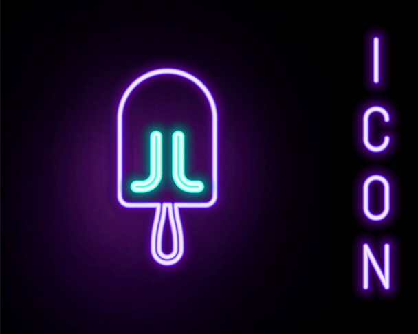 Leuchtende Neon-Linie Eis-Symbol isoliert auf schwarzem Hintergrund. Süßes Symbol. Buntes Rahmenkonzept. Vektor - Vektor, Bild