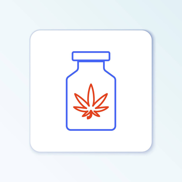 Ligne Bouteille médicale avec icône de marijuana ou de feuille de cannabis isolée sur fond blanc. Maquette d'extraits d'huile de cannabis dans des pots. Concept de contour coloré. Vecteur - Vecteur, image