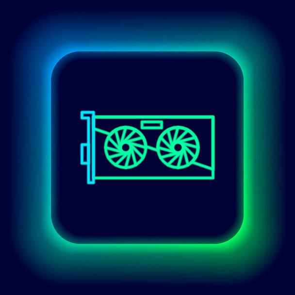 Glowing neon line Video graphic card icon isolated on black background. Colorful outline concept. Vector - Vector, Image