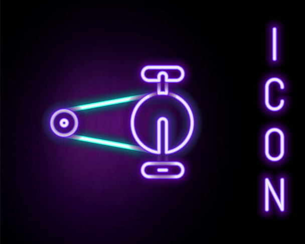 Žhnoucí neonová linie Cyklistický řetěz s ikonou ozubených kol izolovaný na černém pozadí. Převodovka řetězového kola. Barevný koncept. Vektor - Vektor, obrázek