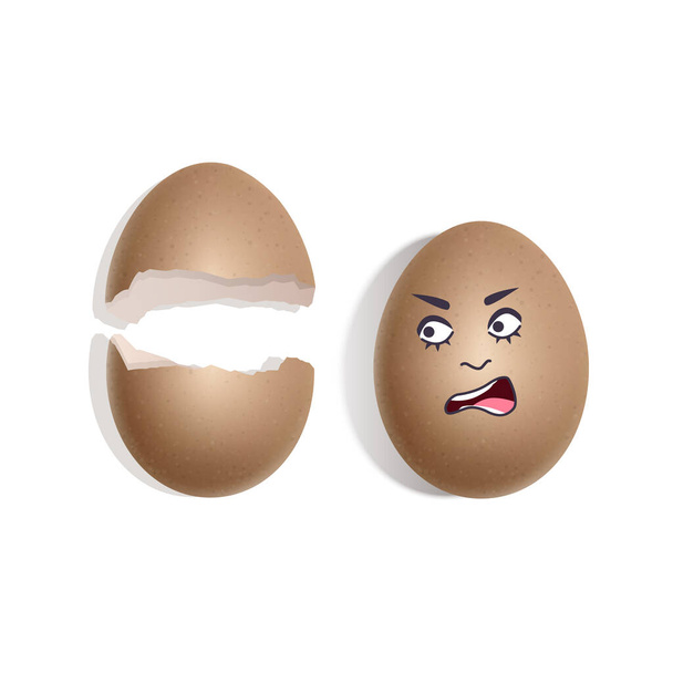 Разбитая яичная скорлупа и целое яйцо с эмоциями гнева, векторного формата - Вектор,изображение