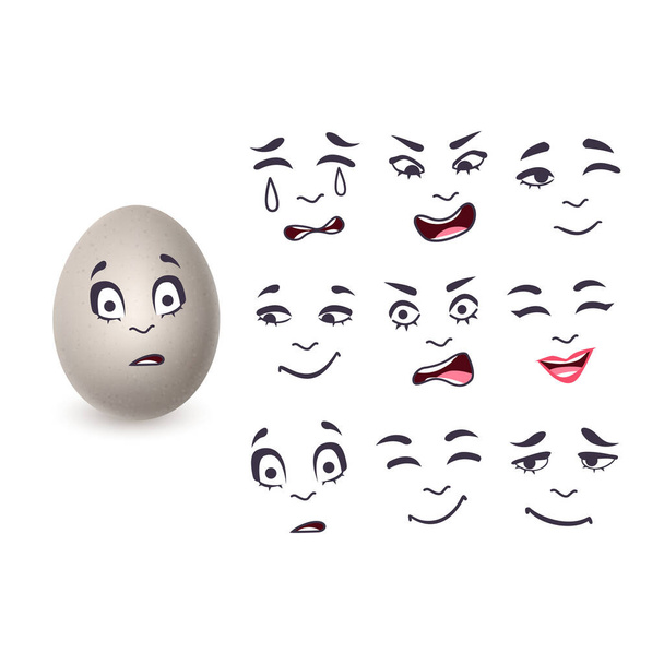 Яйця в реалістичному стилі з різними емоціями, зображення смішних яєць на білому тлі
 - Вектор, зображення