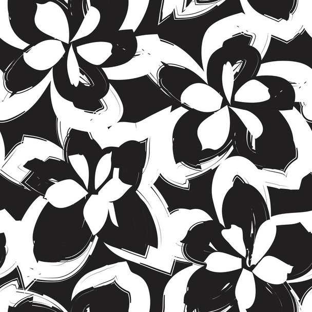 Pinceladas florales en blanco y negro sin costuras para estampados de moda, gráficos, fondos y manualidades - Vector, imagen