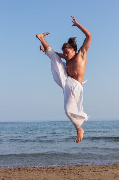 practicing martial arts on the beach - Photo, Image