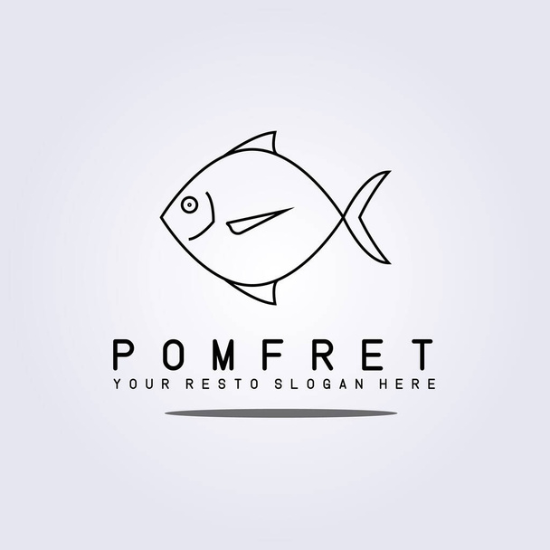 semplice pomfret, frutti di mare ristorante negozio mercato del pesce logo vettore illustrazione linea di design art style - Vettoriali, immagini