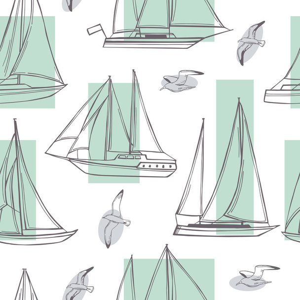 Vector seamless pattern with hand drawn yachts. - Vector, Image