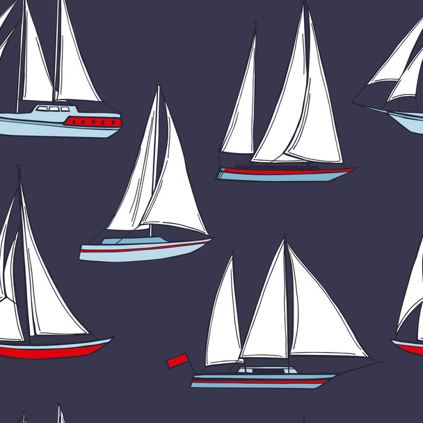 Vector seamless pattern with hand drawn yachts. - Vector, Image