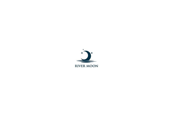 Croissant de lune avec River Lake Creek Logo Design Vector - Vecteur, image