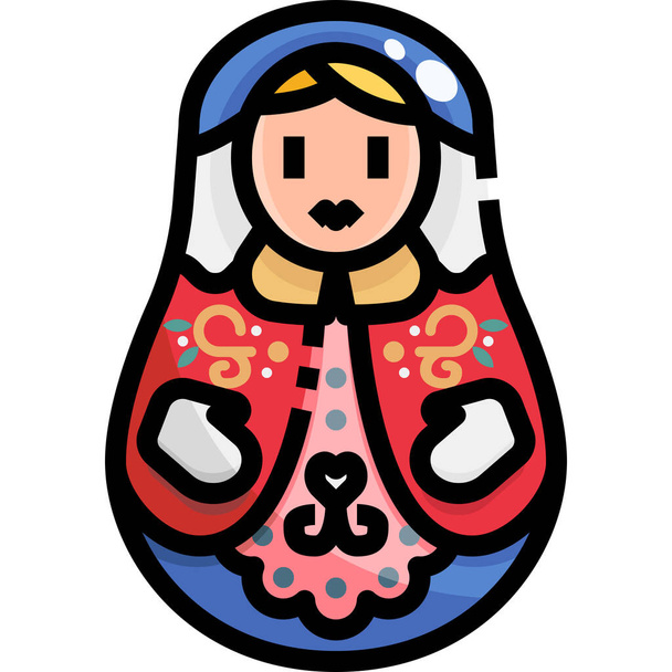 poupée de décoration matryoshka icône dans le style contour rempli - Vecteur, image