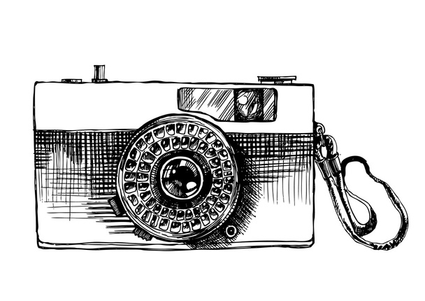 Retro hand drawn hipster photo camera - Вектор,изображение
