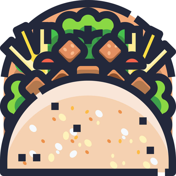 comida mexico tacos ícone em estilo esboço preenchido - Vetor, Imagem