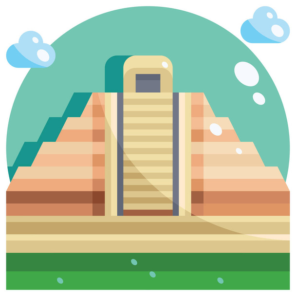 edificio icono maya hito en estilo plano - Vector, imagen