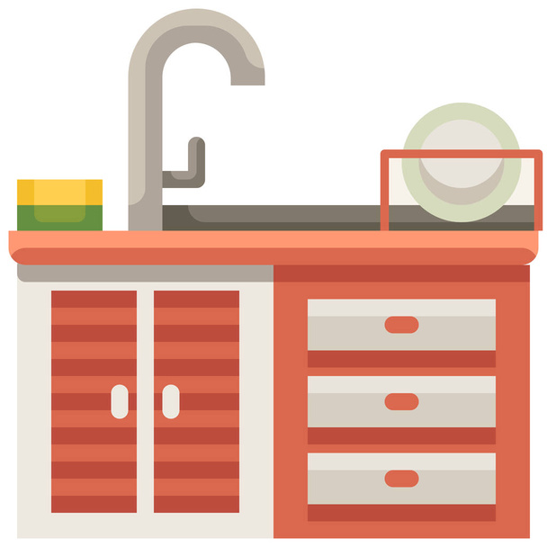 szafki szafa kuchnia ikona w stylu Flat - Wektor, obraz