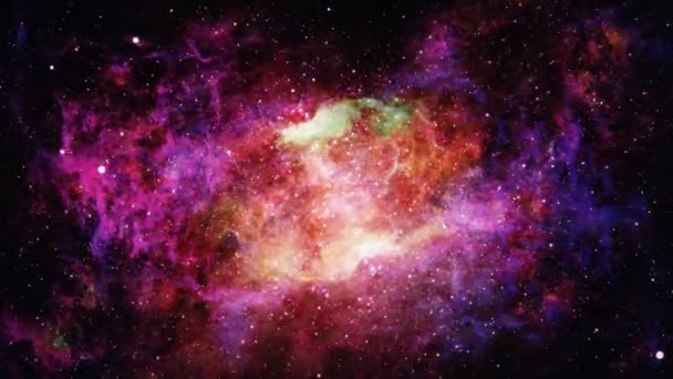 Absztrakt Flying Into Bursting Giant Nebula háttér a tudományos filmek és a film az űrben. 4K 3D zökkenőmentes hurok animációs űrutazás galaxis és köd szimuláció jelenet, címek. - Felvétel, videó
