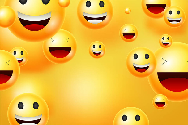 Yellow smileys vector background. Emoticons or smileys with funny and happy facial expressions in yellow blank space background for text or presentation. Vector illustration. - Vector, Image