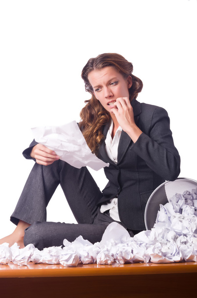 Woman with lots of discarded paper - Photo, Image
