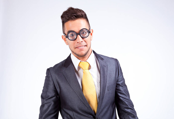 HAppy nerd businessman with funny glasses - Foto, imagen