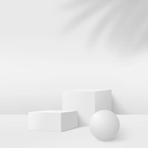 白色幾何学的な3Dポディウムを持つ抽象的な背景。ベクターイラスト. - ベクター画像