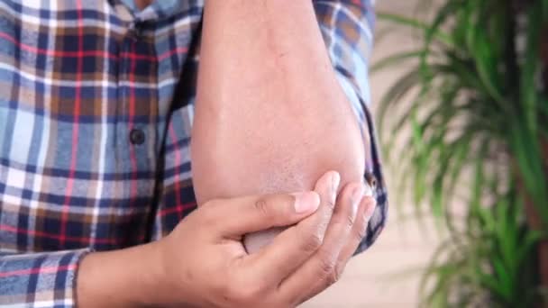 man with elbow pain, Pain relief concept. - Footage, Video