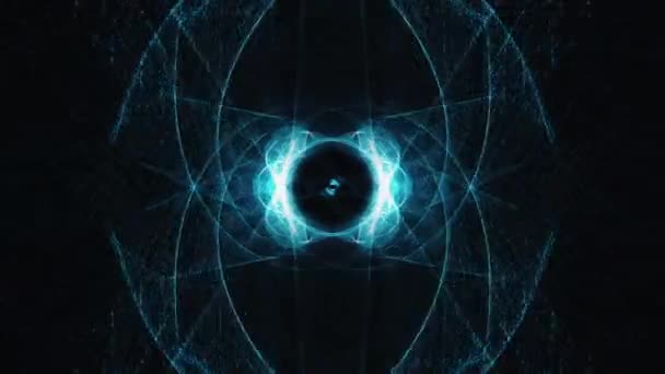 Abstracte symmetrie surrealistische sci-fi futuristische technologie achtergrond met chaotische neon blauwe kleur draad gaas lus patroon animatie. 4K 3D rendering naadloos lussen decoratieve authentieke achtergrond. - Video