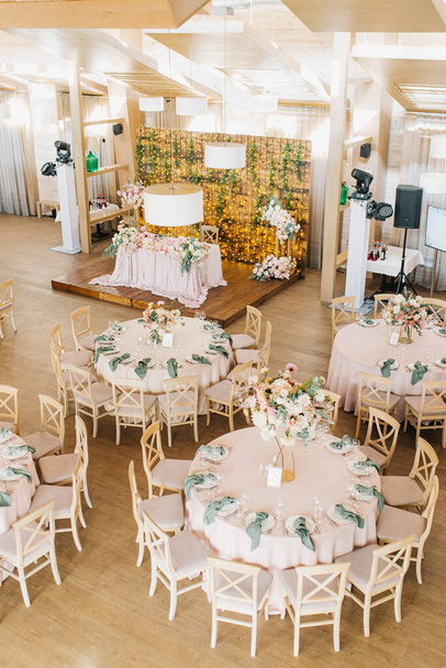 Beautiful table setting for wedding celebration in restaurant - Fotó, kép