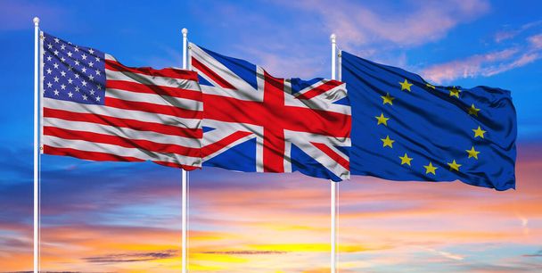 Banderas de América. Reino Unido y la Unión Europea. Brexit - Foto, imagen