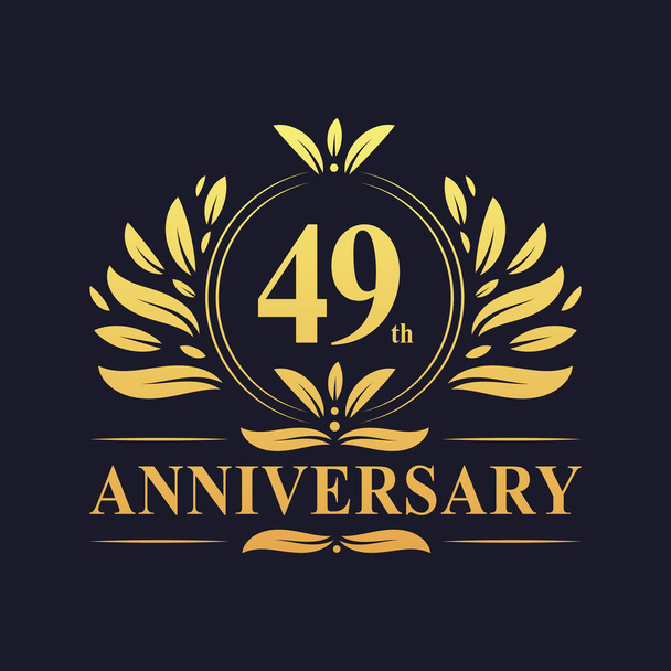 49th Anniversary Design, luxurious golden color 49 years Anniversary logo design celebration. - Vector, imagen