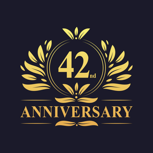 42nd Anniversary Design, luxurious golden color 42 years Anniversary logo design celebration. - Vector, imagen