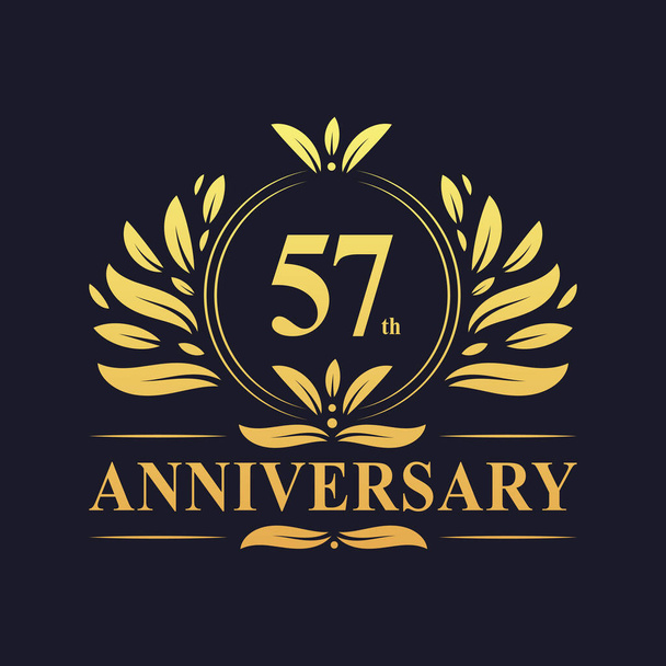 57th Anniversary Design, luxurious golden color 57 years Anniversary logo design celebration. - Vektor, obrázek