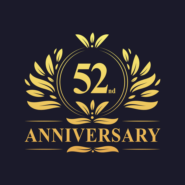 52nd Anniversary Design, luxurious golden color 52 years Anniversary logo design celebration. - Vector, imagen