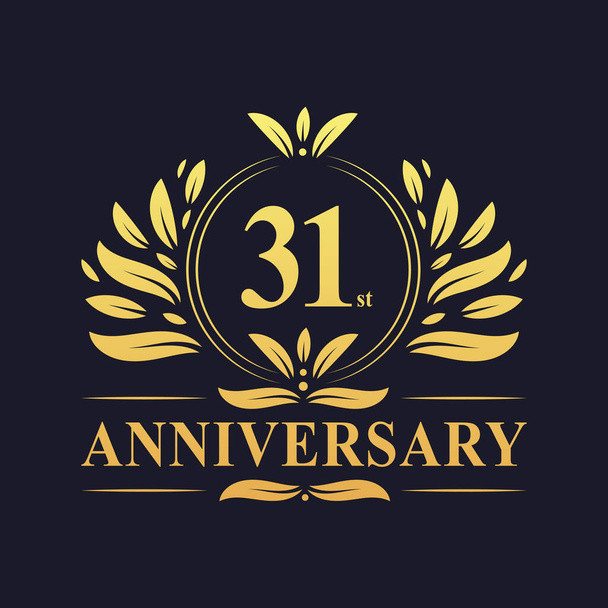 31st Anniversary Design, luxurious golden color 31 years Anniversary logo design celebration. - Vektor, obrázek