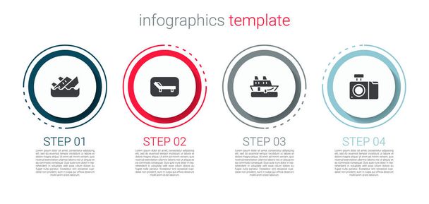 Set Sinking cruise ship, Sunbed and umbrella, Cruise and Photo camera. Business infographic template. Vector. - Vector, Image