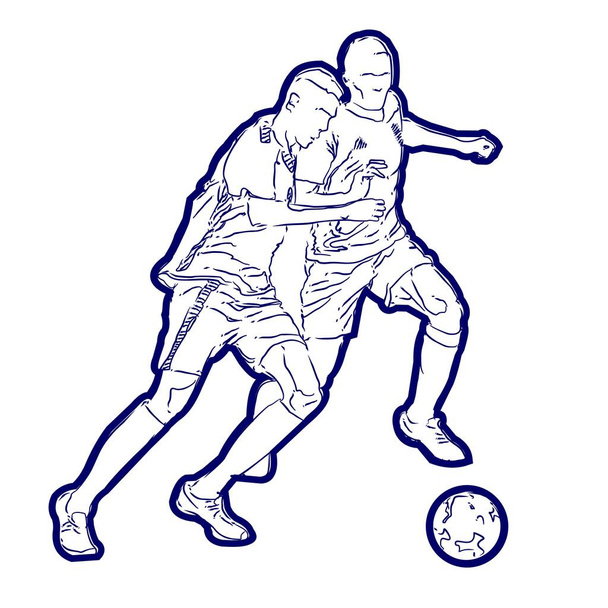 ボールを持つ2人のサッカー選手。サッカー、チャンピオンシップ、スポーツをテーマにしたイラスト。ベクトル. - ベクター画像