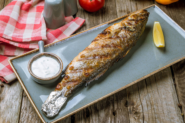 close-up view of fried sea bass fish - Valokuva, kuva
