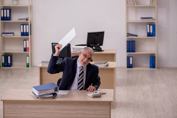 Empleado anciano de negocios sentado en la oficina - Foto, Imagen