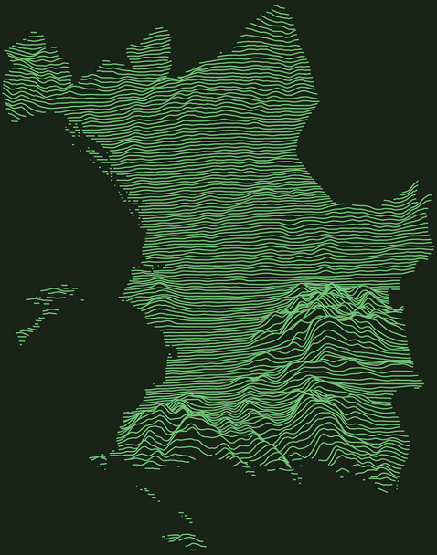 Carte tactique radar militaire topographique de Marseille, France avec lignes de contour vert émeraude sur fond vert foncé - Vecteur, image