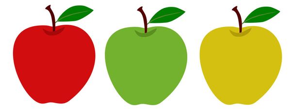 Manzanas rojas, verdes y amarillas aisladas sobre fondo blanco. Conjunto de iconos vectoriales en ilustración de stock de estilo de diseño plano - Vector, Imagen