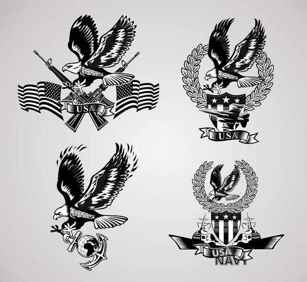 Aigle américain fusils de marine et de croisement militaires et avions de combat militaires - Vecteur, image