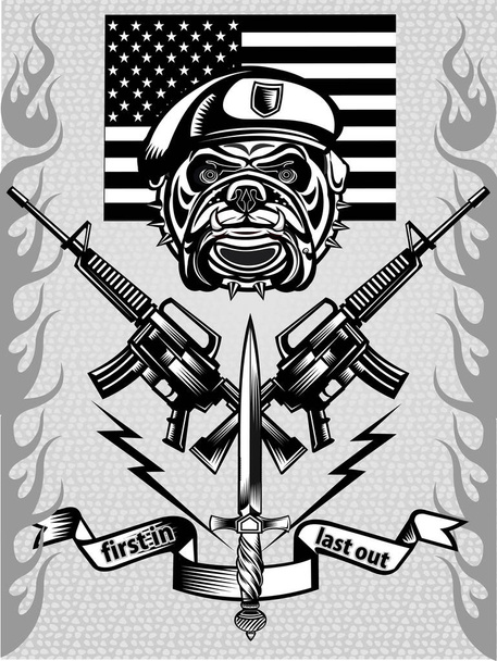 Militär-Bulldogge und Gewehre - Vektor, Bild
