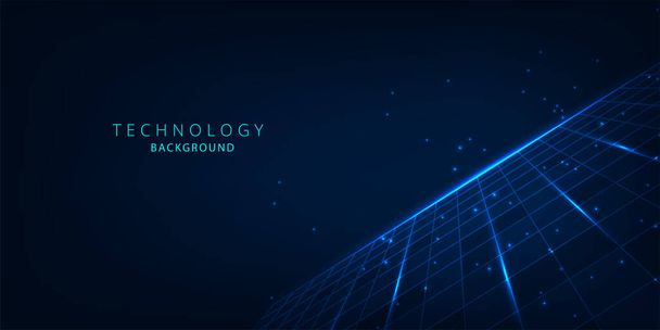 Grid lines connect background.Technology connection digital data concept.Vector abstract futuristic on dark blue color background.Virtual 3d Illustration. - Wektor, obraz