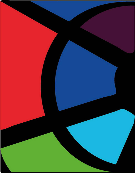 Buntes Buntglasfenster in Primär- und Sekundärfarben in einem Kreis schwarzer Streifen - Vektor, Bild