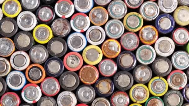 Used alkaline batteries for recycling. Battery acid and corrosion. - Footage, Video