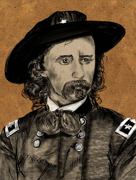 George Armstrong Custer (5 grudnia 1839 25 czerwca 1876) - oficer i dowódca kawalerii amerykańskiej podczas wojny domowej i amerykańskich wojen indyjskich. - Zdjęcie, obraz