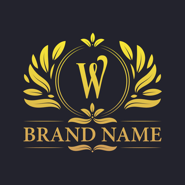 Golden ornamental alphabet W letter logo design. Luxurious golden elegant letter W logo design template. - ベクター画像