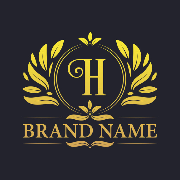 Zlatá vinobraní ornamentální abeceda H logo design. Luxusní zlaté elegantní písmeno H logo design šablony. - Vektor, obrázek