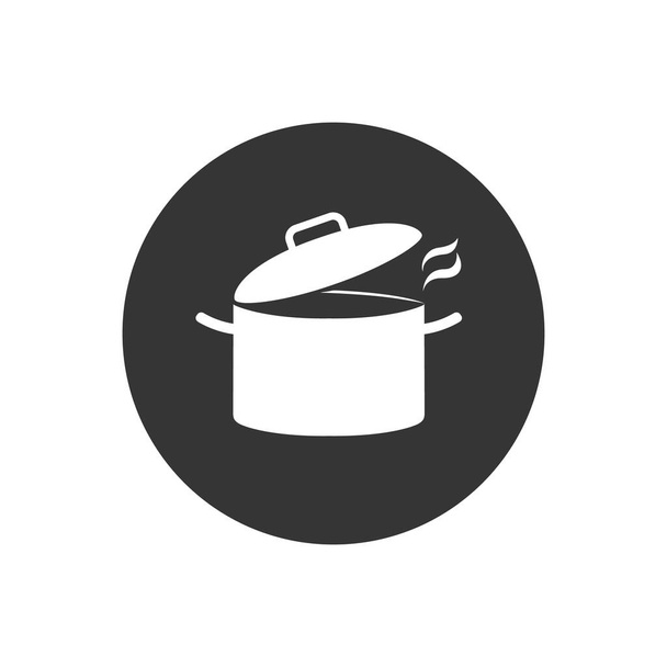 Μαγειρική κατσαρόλα ή κατσαρόλα απόθεμα κατσαρόλα επίπεδη διάνυσμα λευκό εικονίδιο για το μαγείρεμα - Διάνυσμα, εικόνα