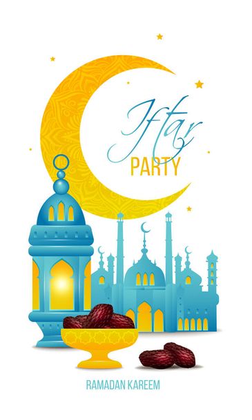 Cartão de saudação vetorial para a celebração do partido Iftar, a festa muçulmana do mês sagrado do Ramadã Kareem. - Vetor, Imagem